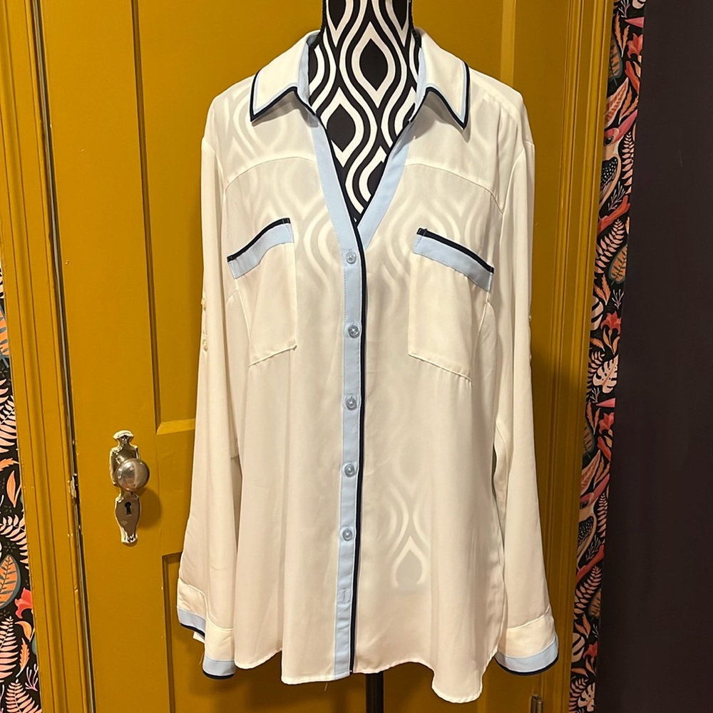 Express White and Blue Button Down Shirt - Picture 1 of 7
